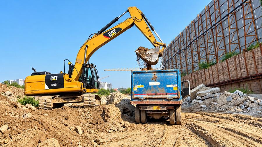 Poclain excavator on rent – loading tipper in Noida